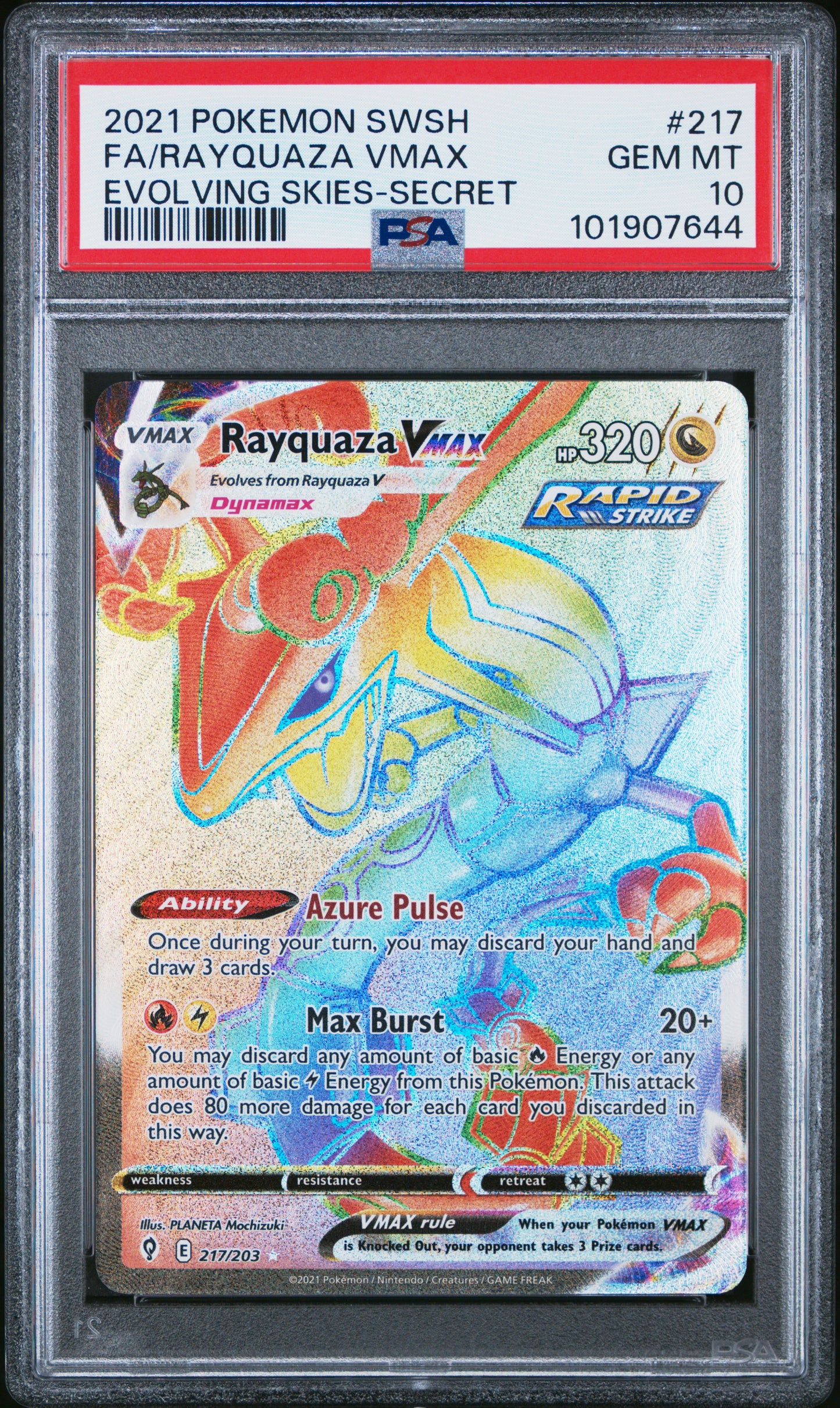 PSA 10 - Evolving Skies - Rayquaza VMax #217
