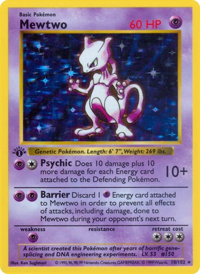 Mewtwo Base Set (Shadowless) (010/102) (Holo Rare)