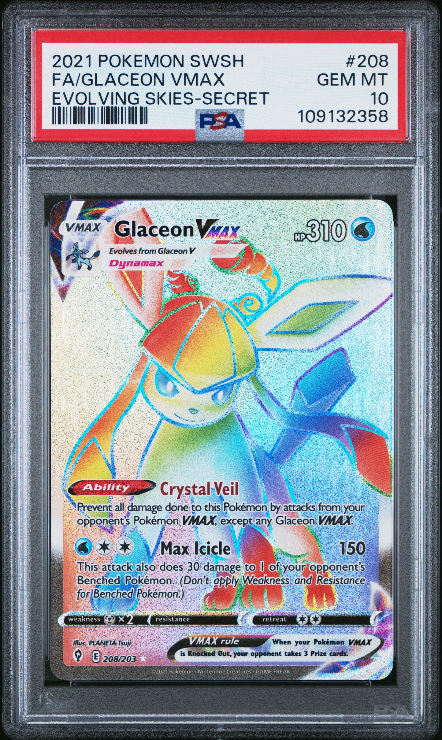 PSA 10 - Evolving Skies - Secret - FA/Glaceon VMAX #208