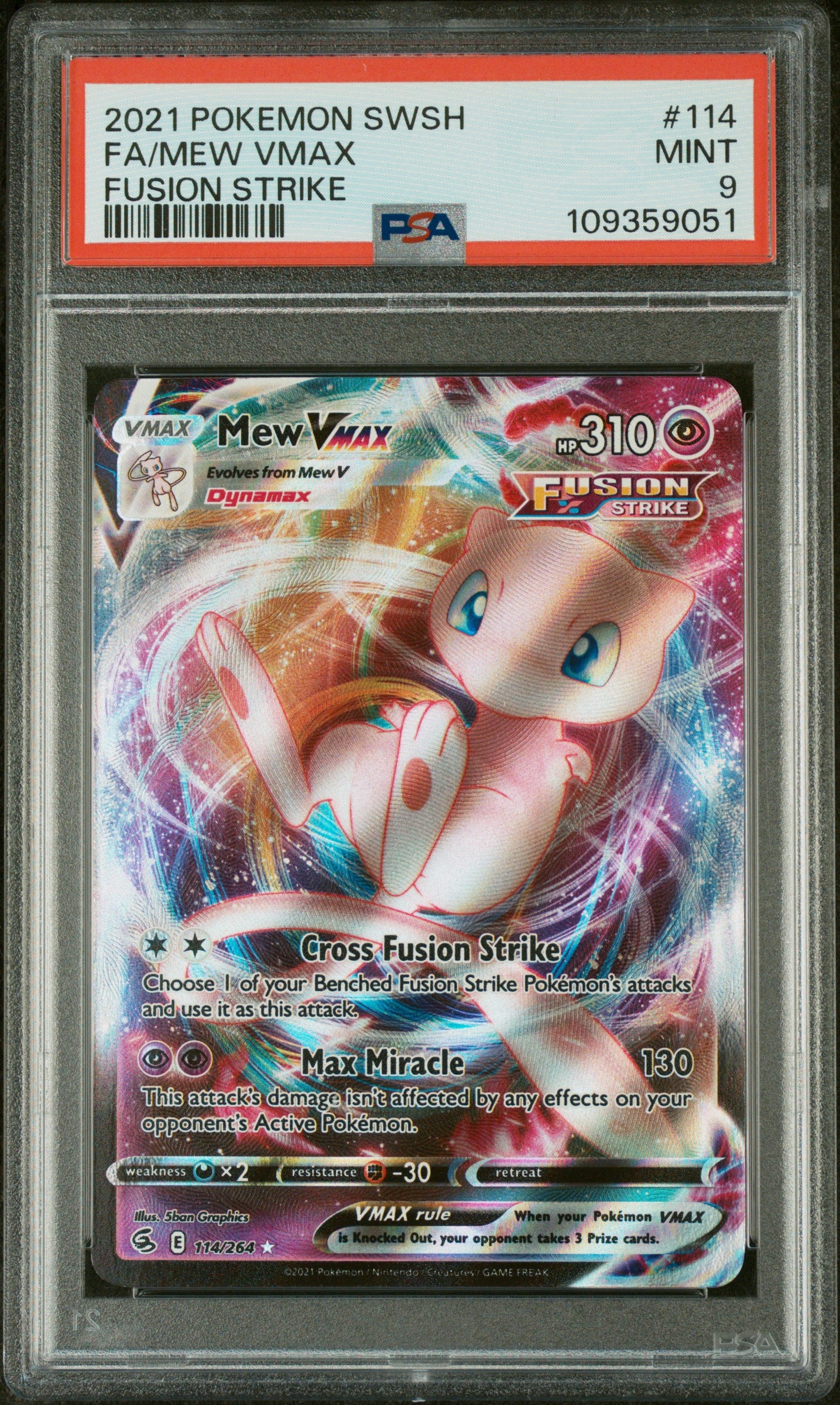 PSA 9 - Fusion Strike - Mew VMax #114