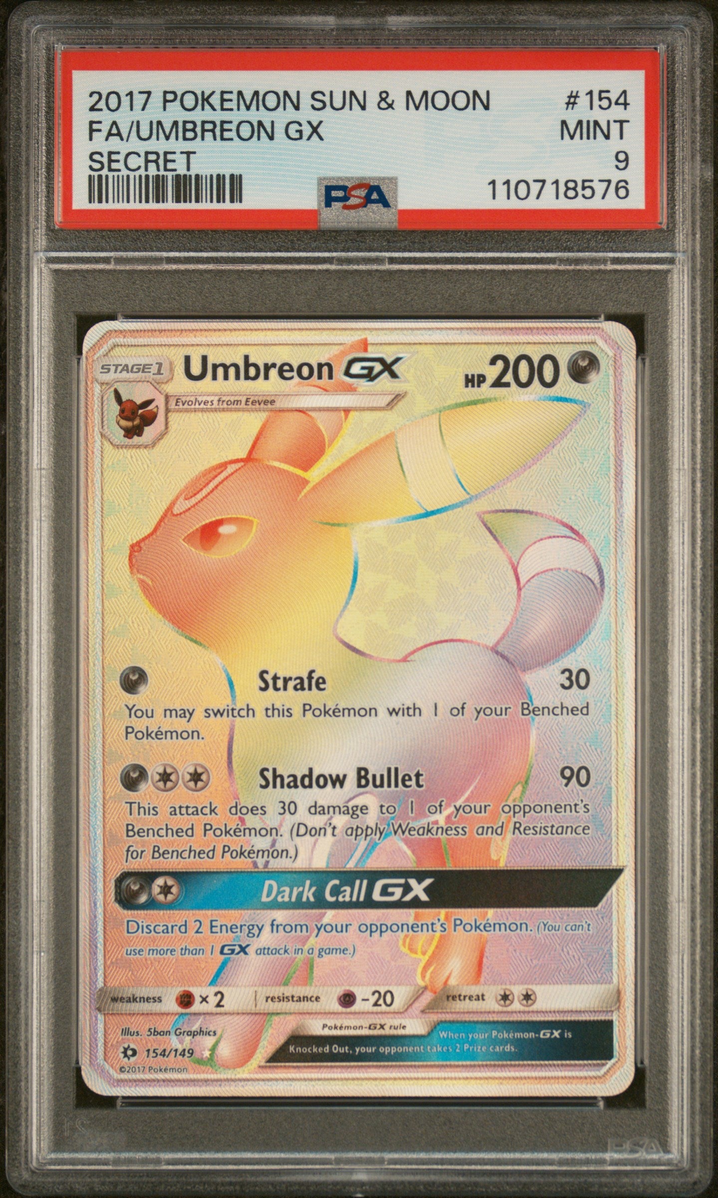 PSA 9 - Sun & Moon Base Set - Umbreon GX #154