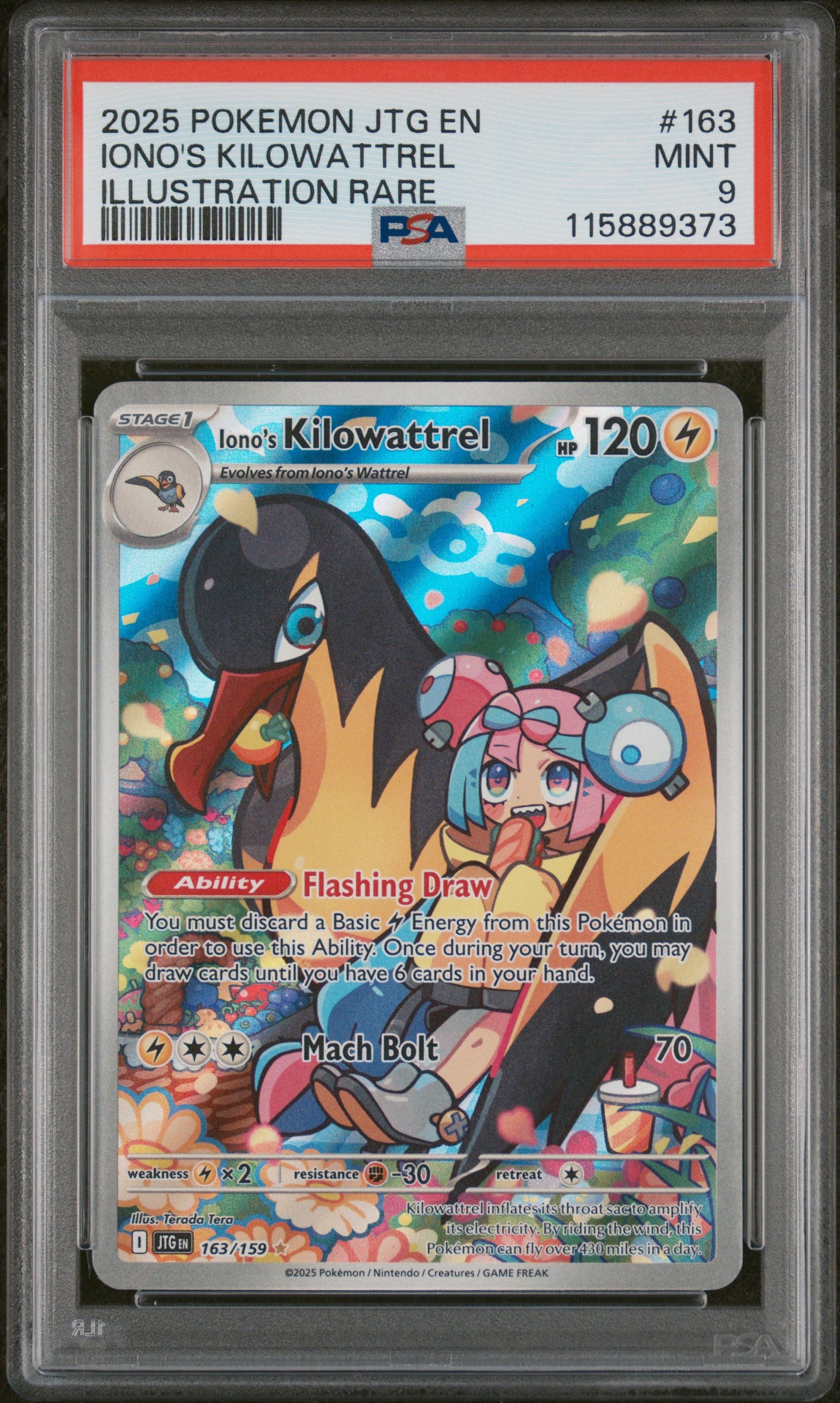 PSA 9 - Illustration Rare - Iono's Kilowattrel #163
