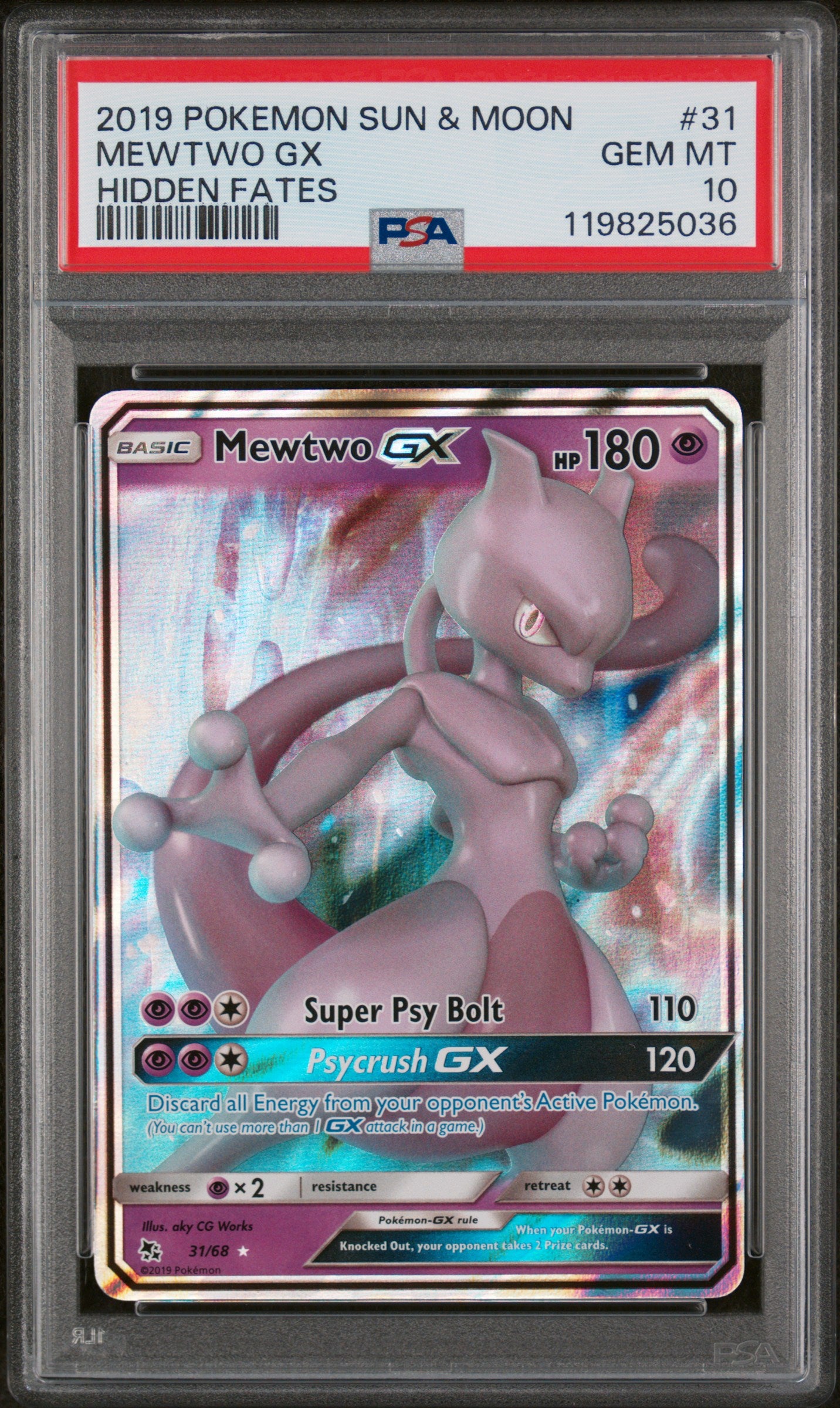 PSA 10 - Hidden Fates - Mewtwo GX #31