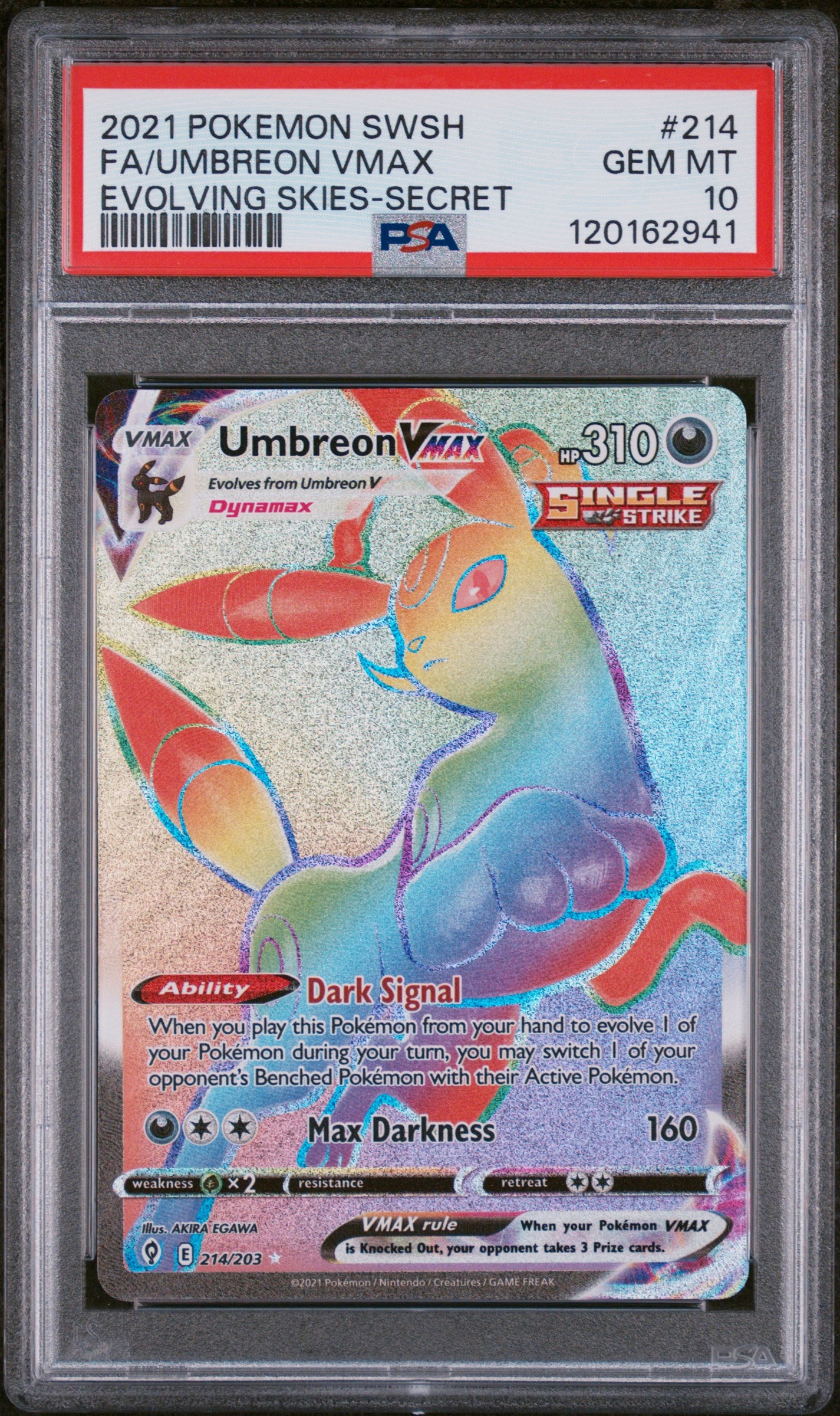 PSA 10 - Evolving Skies SECRET - FA/Umbreon VMAX #214