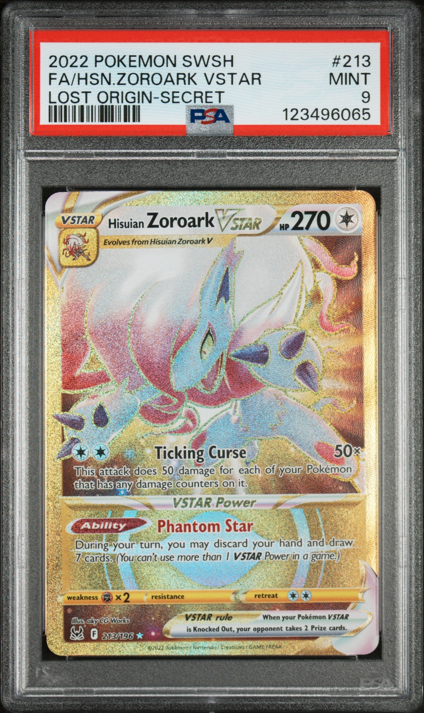 PSA 9 - Lost Origin - Secret - Zoroark VSTAR #213