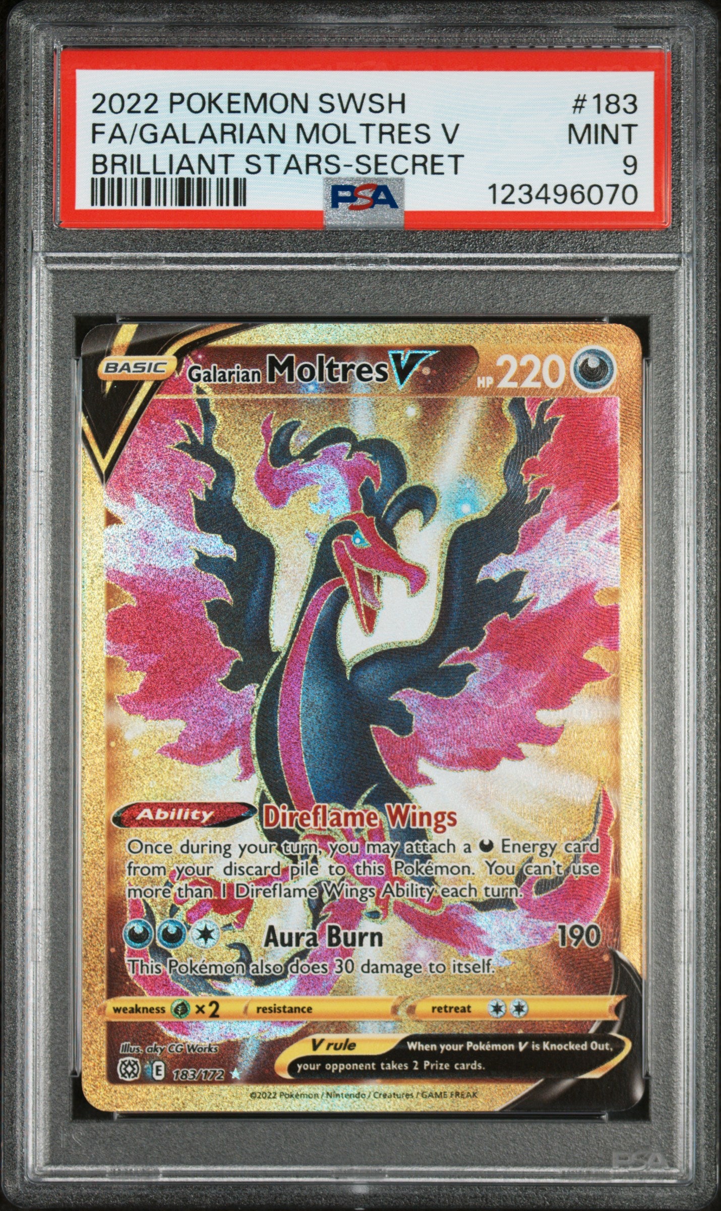 PSA 9 - Brilliant Stars - Secret - Galarian Moltres V #183