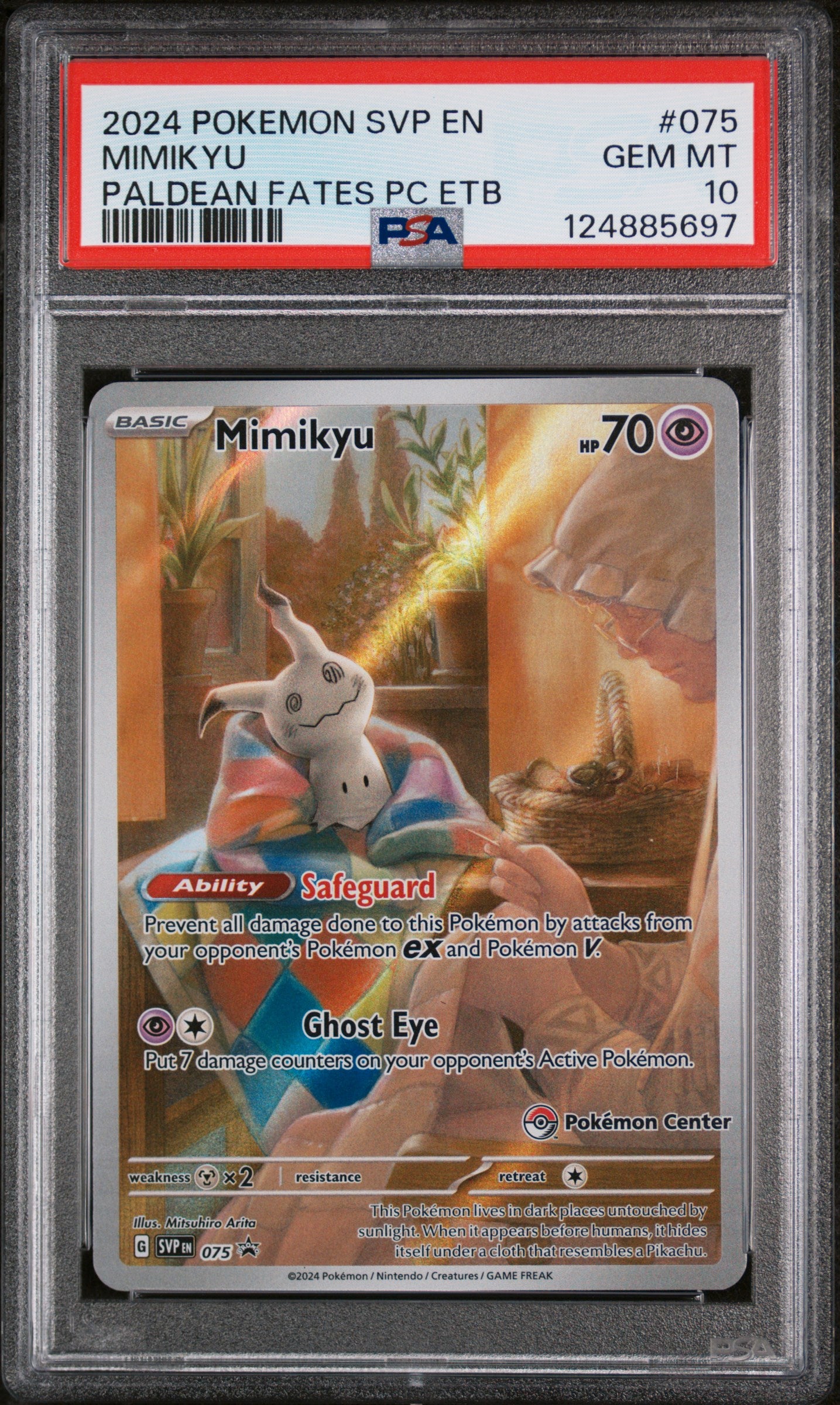 PSA 10 - Paldean Fates PC ETB - Mimikyu Pokemon Center Exclusive #075