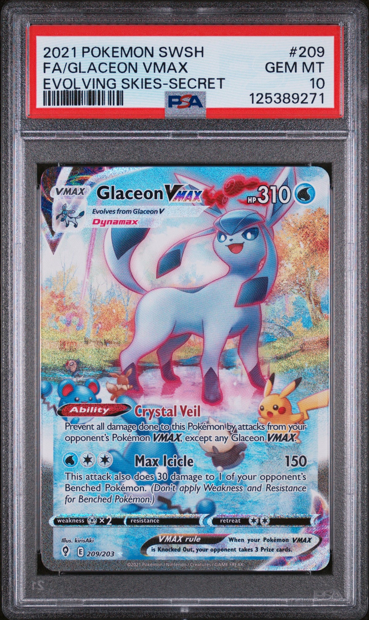 PSA 10 - Evolving Skies - Secret - Glaceon VMAX #209