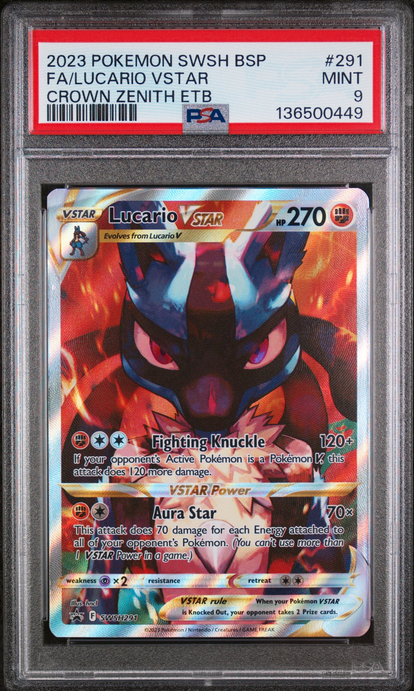 PSA 9 - Crown Zenith ETB - Lucario VSTAR #291