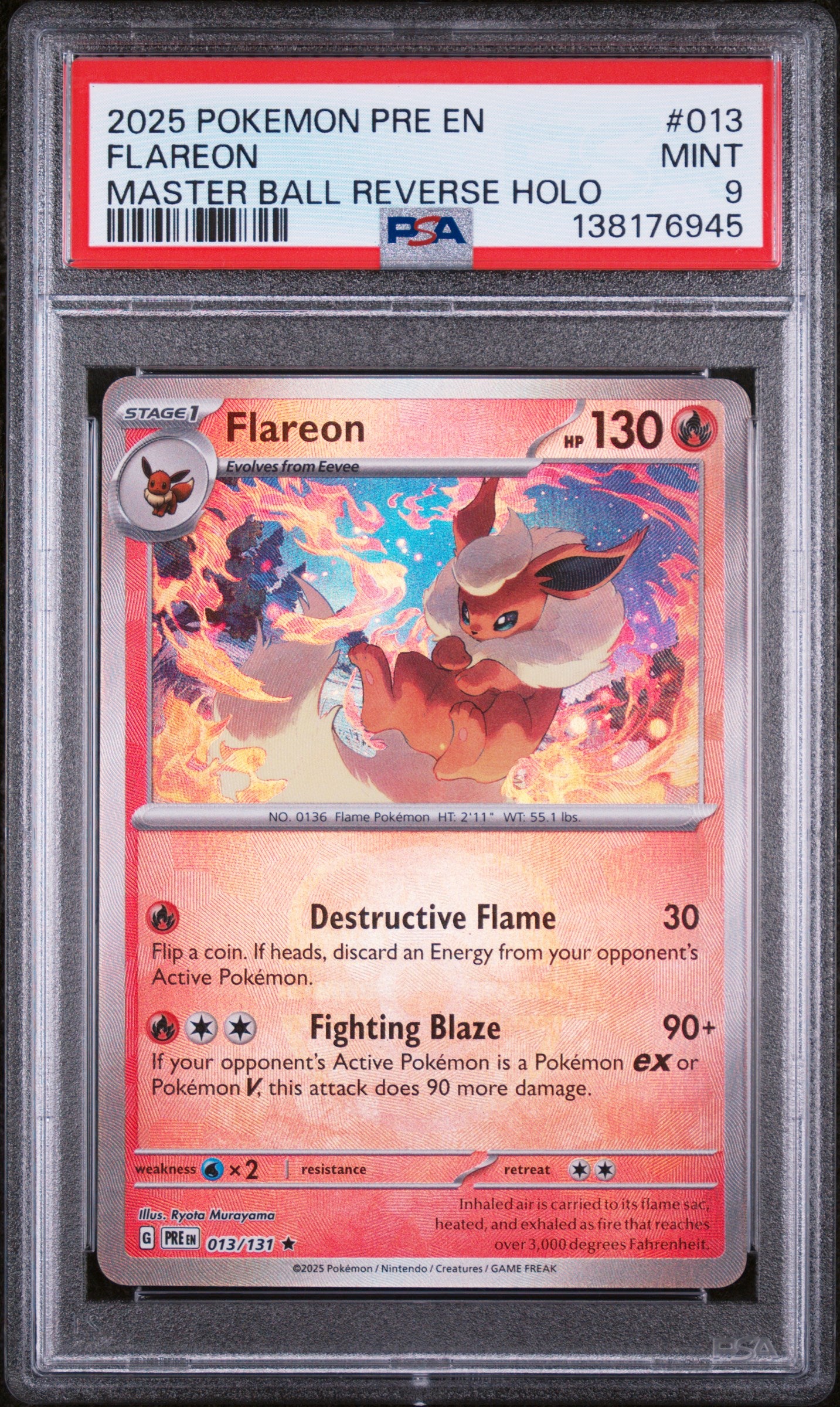 PSA 9 - Master Ball Reverse Holo - Flareon #013