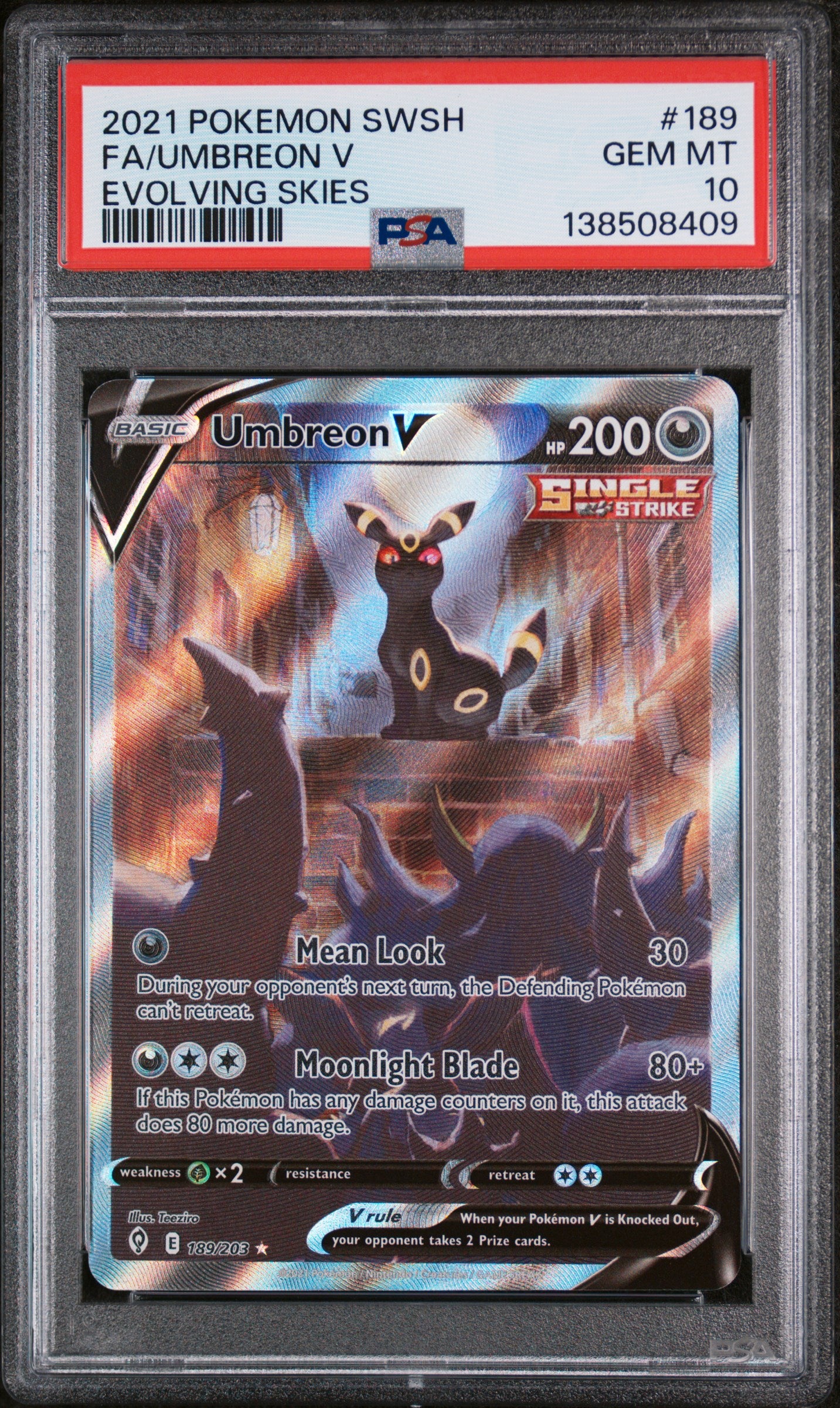 PSA 10 - Evolving Skies - FA/Umbreon V #189