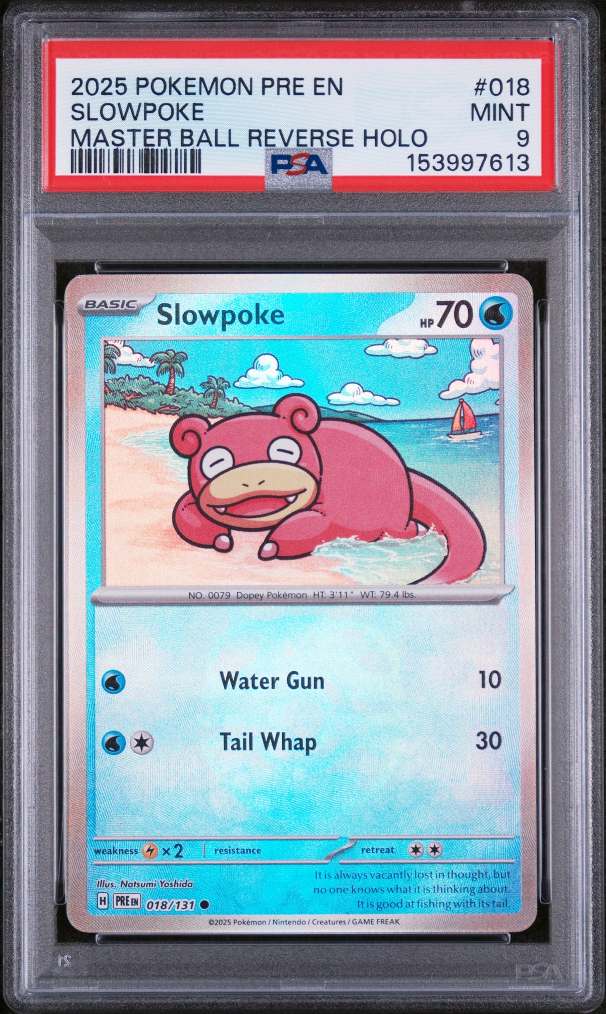 PSA 9 - Master Ball Reverse Holo - Slowpoke #018