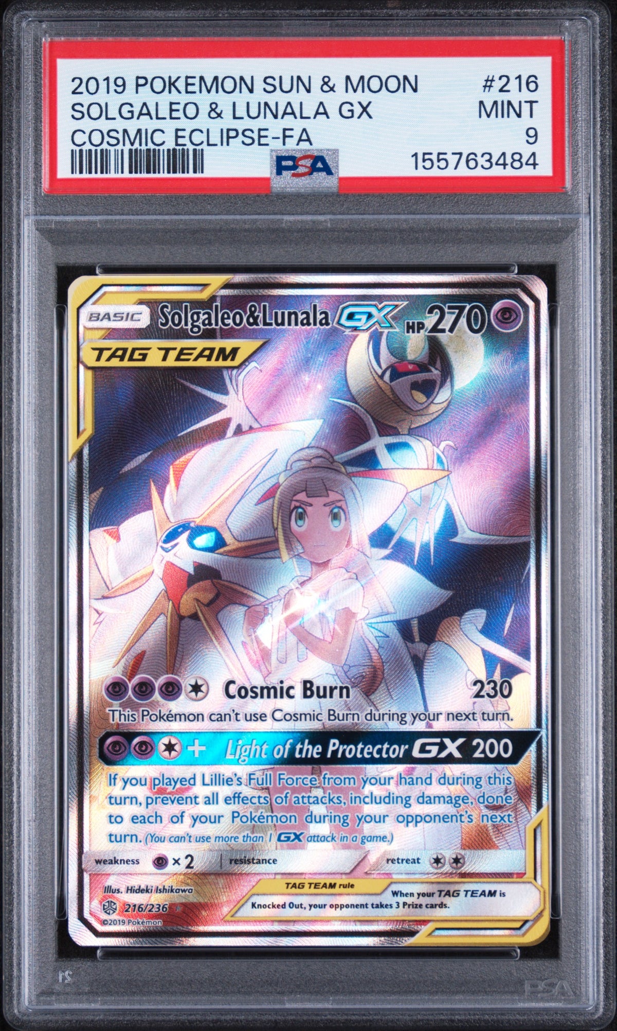 PSA 9 - Cosmic Eclipse - Solgaleo & Lunala GX #216