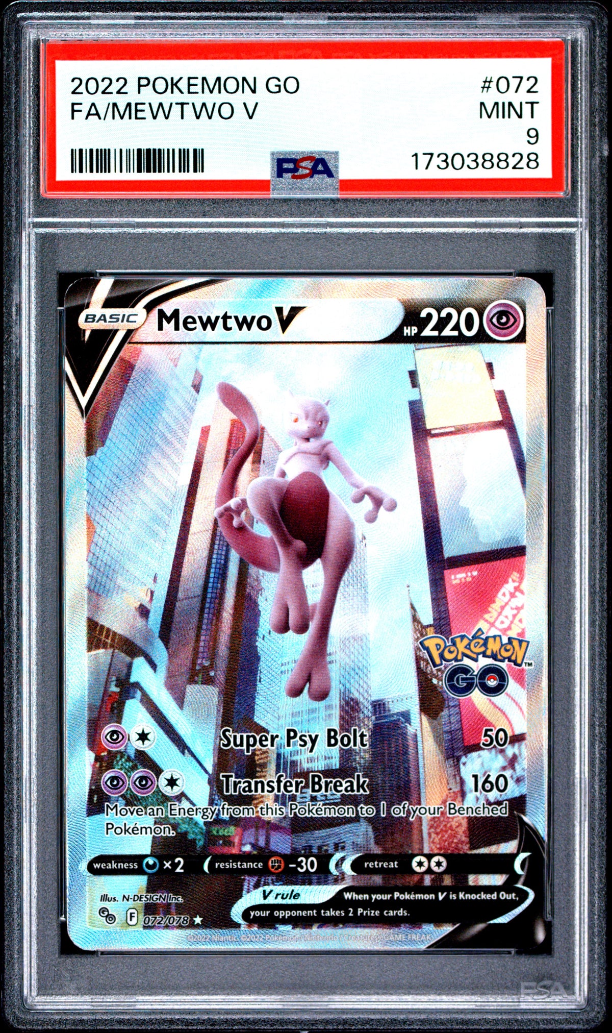 PSA 9 - Pokemon Go - Mewtwo V #072