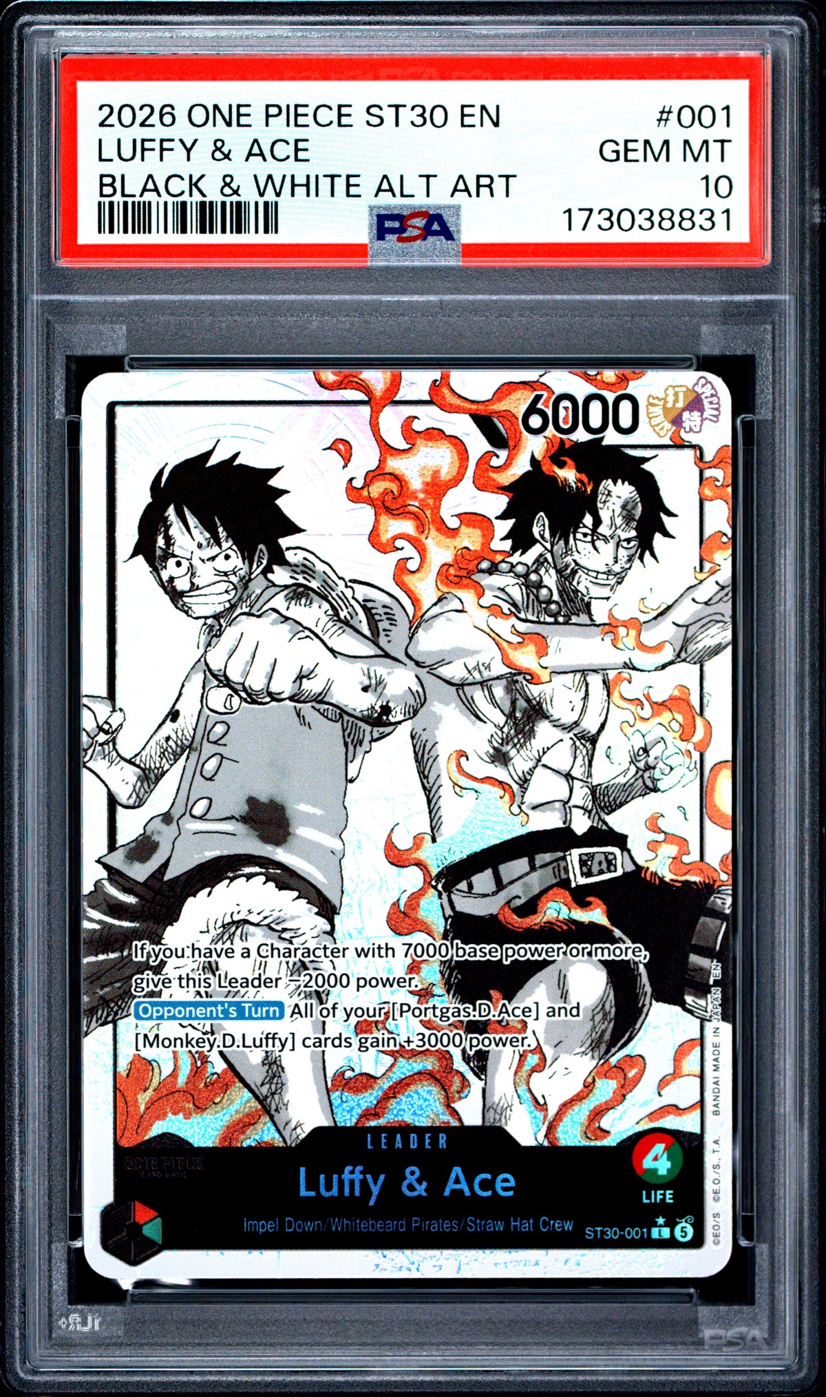 PSA 10 - Black & White Alt Art - Luffy & Ace #001
