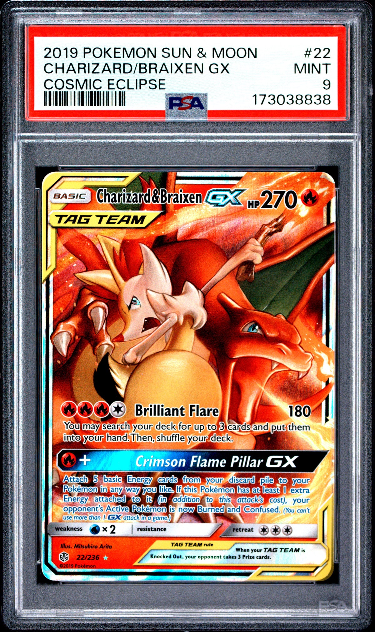 PSA 9 - Cosmic Eclipse - Charizard/Braixen GX #22