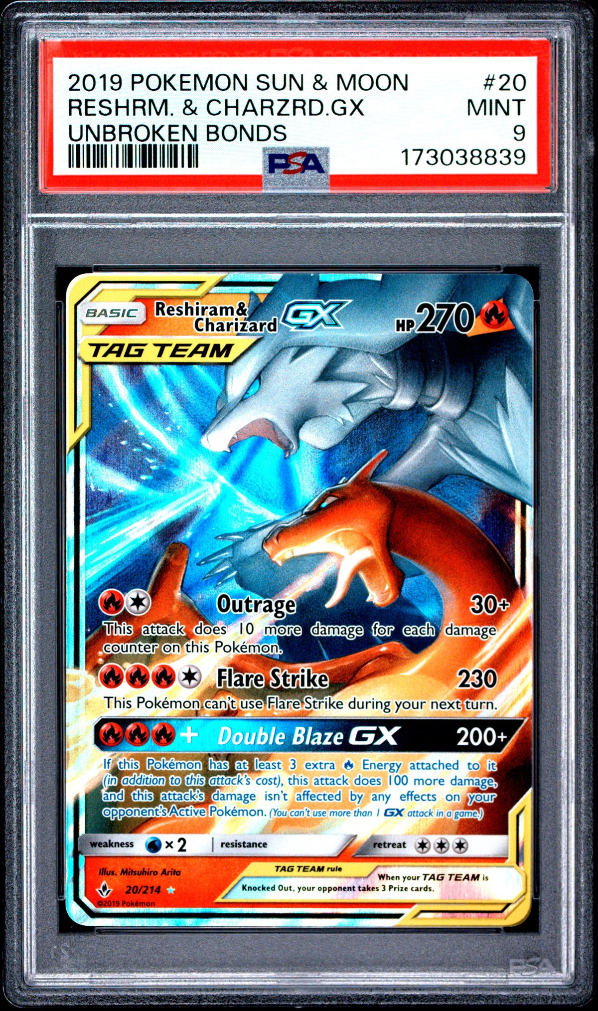 PSA 9 - Unbroken Bonds - Reshrm. & Charzrd.GX #20