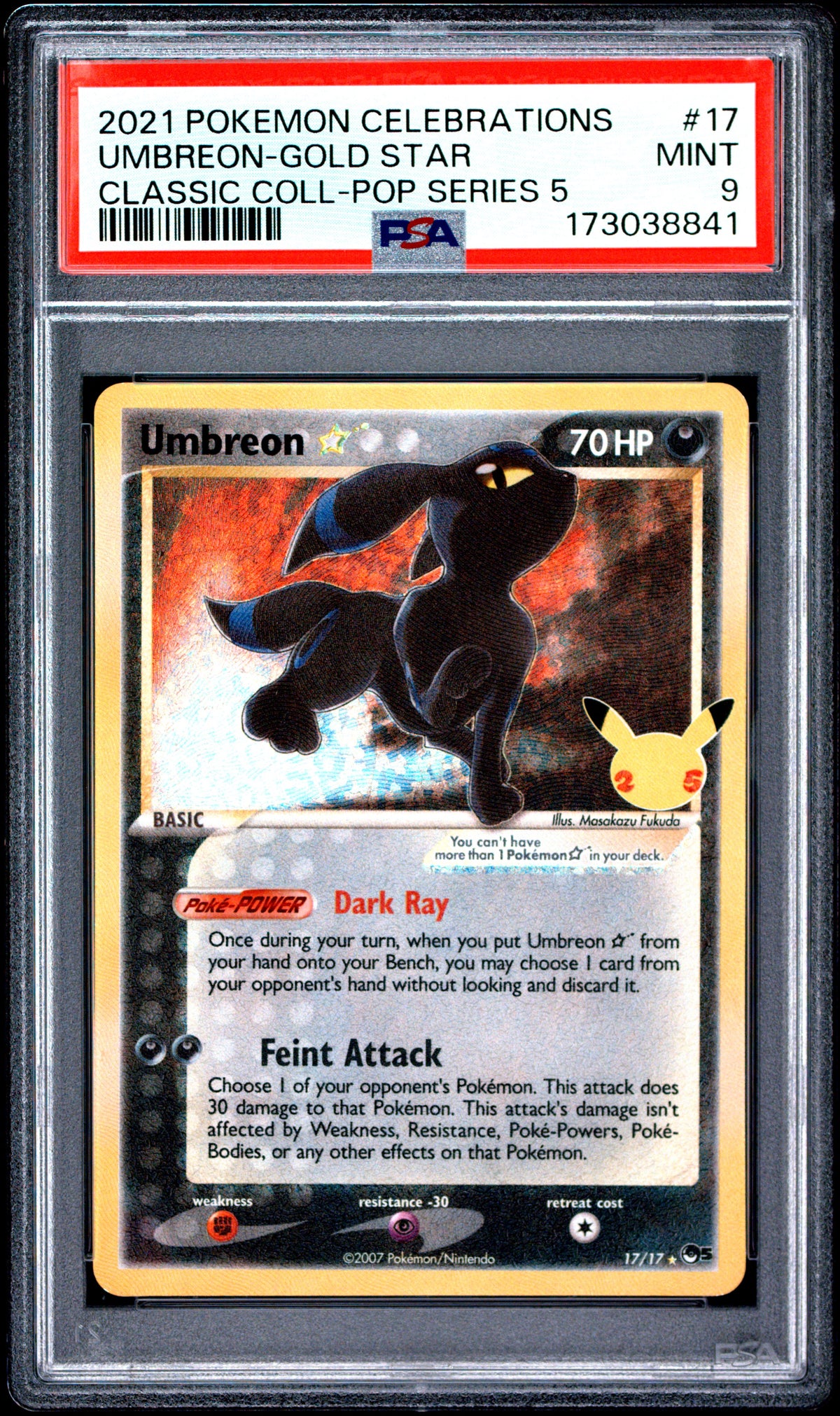 PSA 9 - Classic Coll - POP Series 5 - Umbreon - Gold Star #17