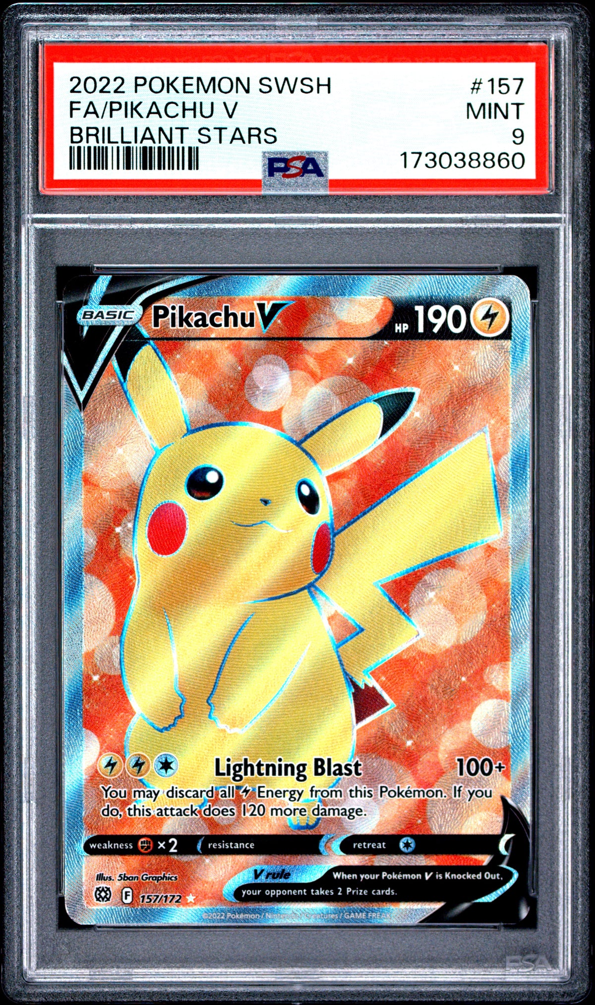 PSA 9 - Brilliant Stars - Pikachu V #157