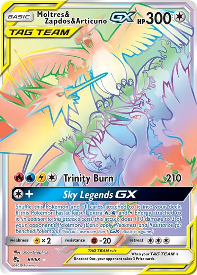 Moltres & Zapdos & Articuno GX (Secret) Hidden Fates (69/68) (Secret Rare)