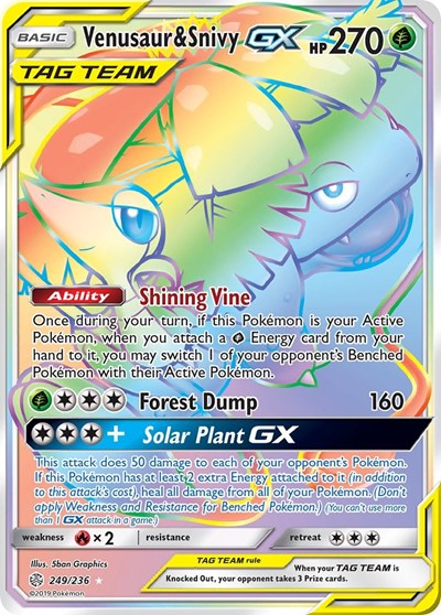 Venusaur & Snivy GX (Secret) SM - Cosmic Eclipse (249/236) (Rainbow Rare)