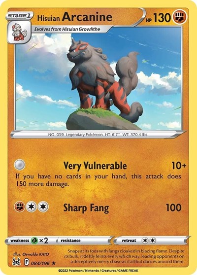 Hisuian Arcanine SWSH11: Lost Origin (084/196) (Holo Rare)