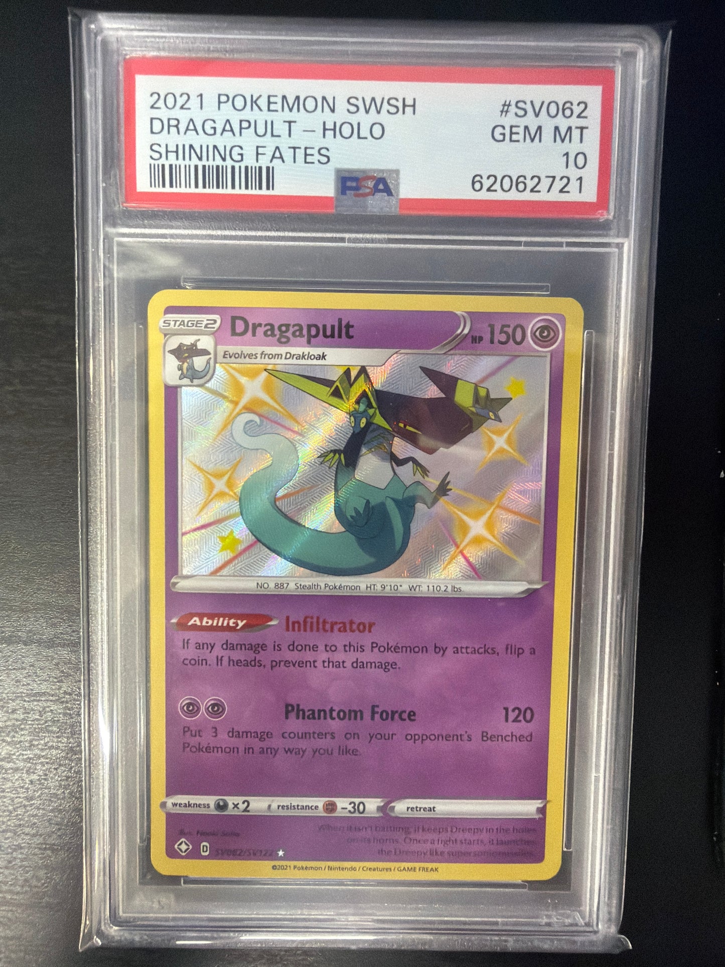 PSA 10 - SHINING FATES - DRAGAPULT HOLO #SV062