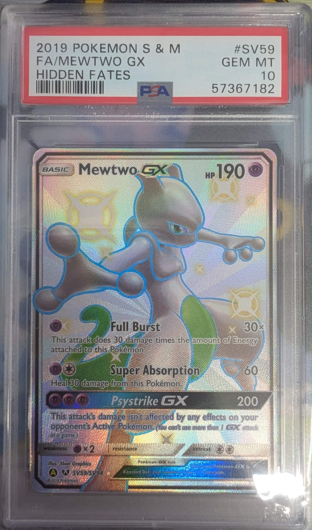PSA 10 - Hidden Fates - Mewtwo GX #SV59
