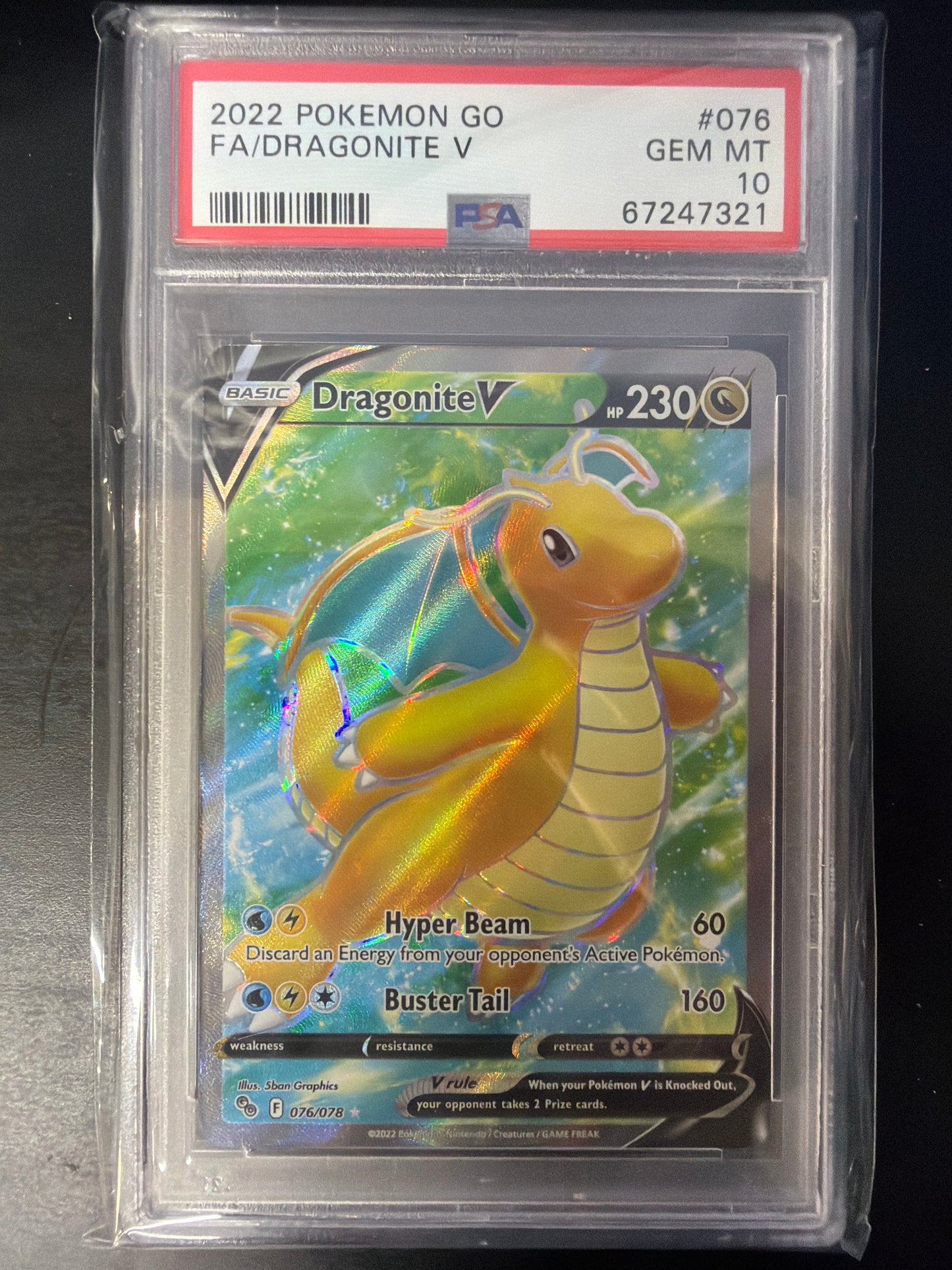 PSA 10 - POKEMON GO - DRAGONITE V #076