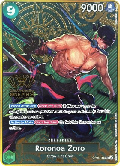 Roronoa Zoro (One Piece Japanese Version 2nd Anniversary Set) One Piece Promotion Cards (OP06-118) (Secret Rare)