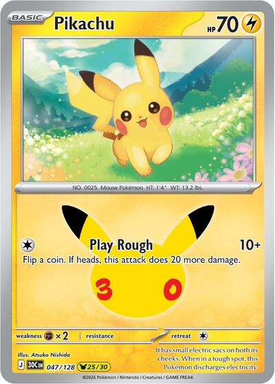 Pikachu ME: 30th Celebration (047/128) (Pikachu Rare)