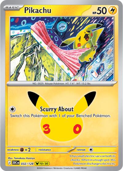 Pikachu ME: 30th Celebration (032/128) (Pikachu Rare)