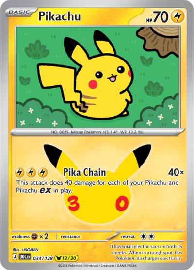 Pikachu ME: 30th Celebration (034/128) (Pikachu Rare)