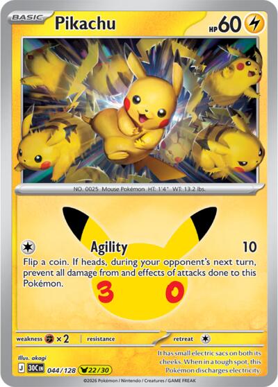 Pikachu ME: 30th Celebration (044/128) (Pikachu Rare)