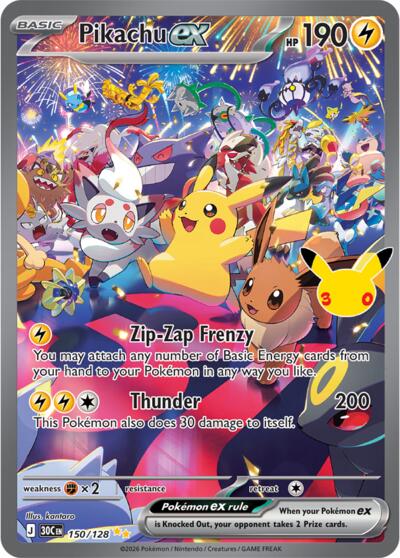 Pikachu ex ME: 30th Celebration (150/128) (Special Illustration Rare)