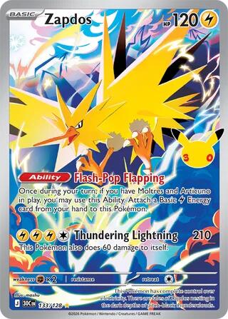 Zapdos ME: 30th Celebration (133/128) (Illustration Rare)