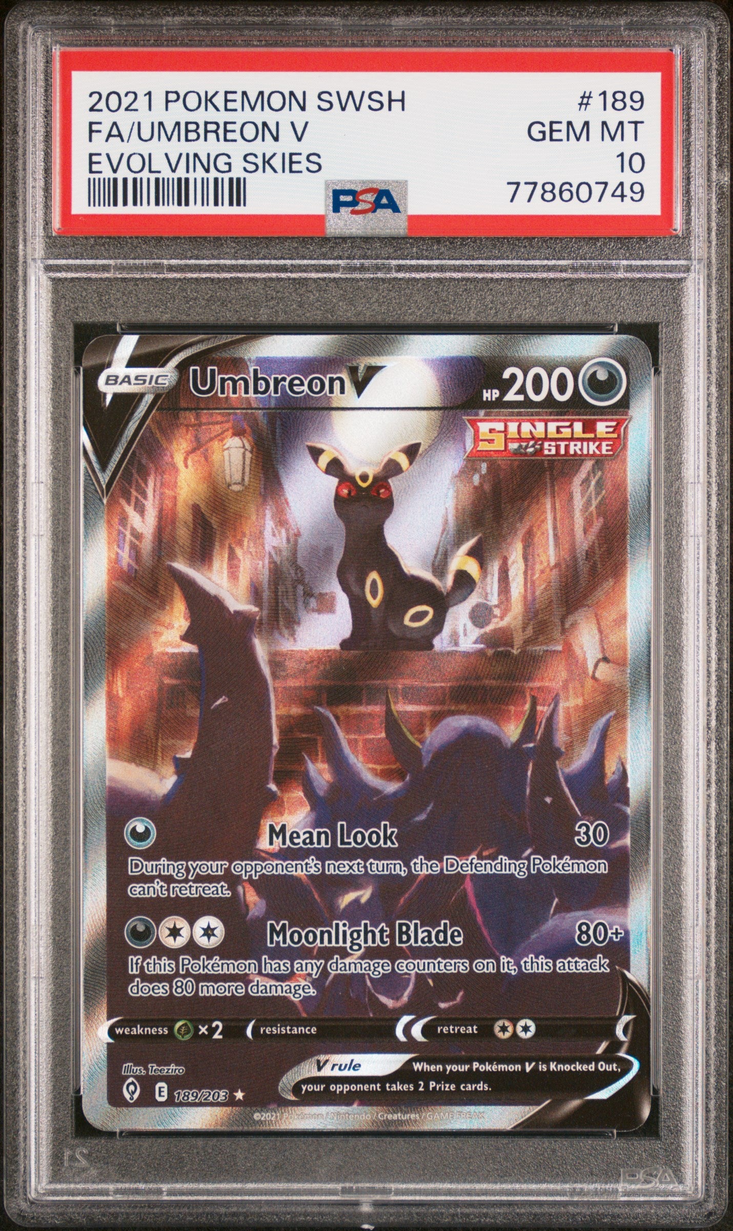 PSA 10 - Evolving Skies - Umbreon V #189