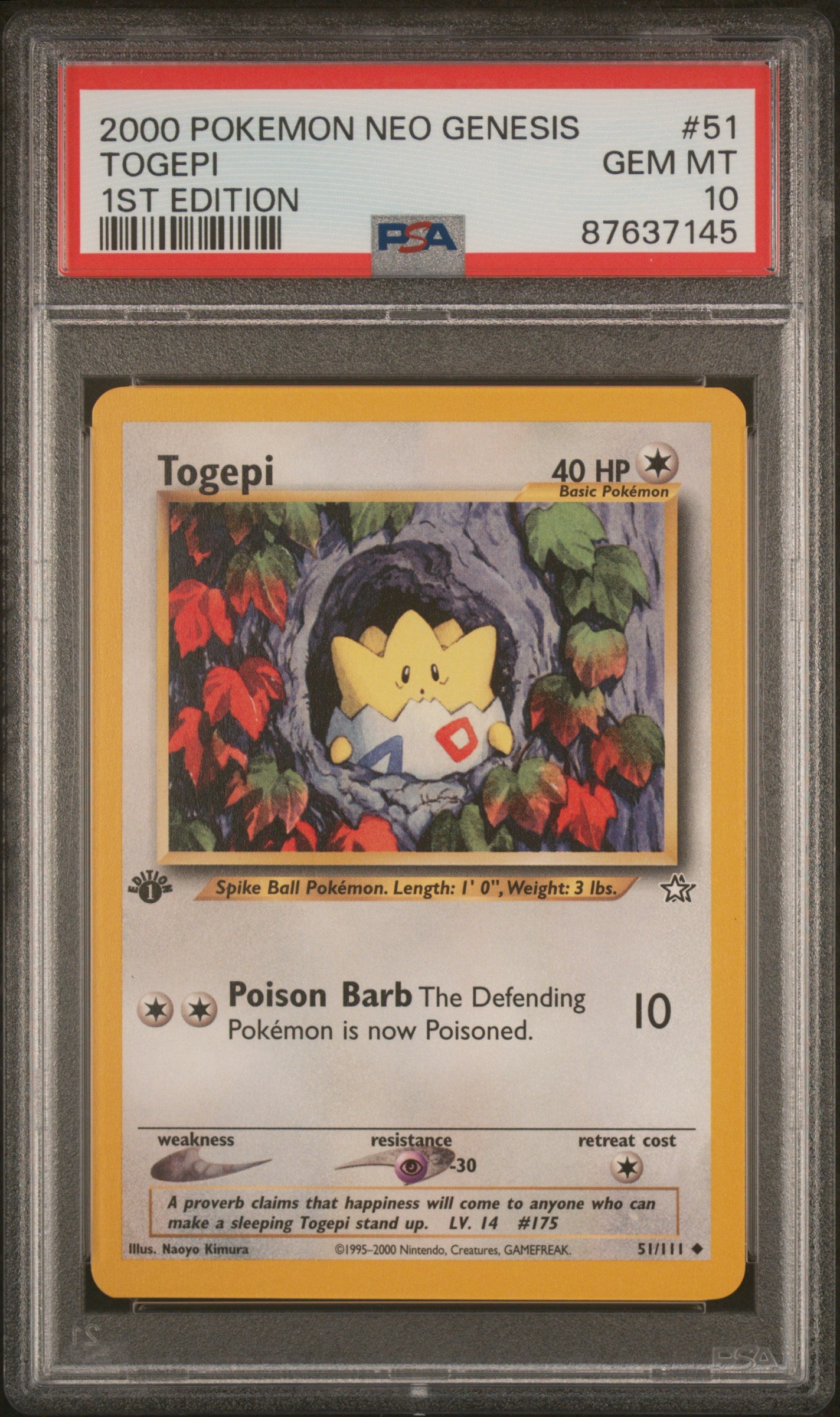 PSA 10 - 1st Edition - Togepi #51
