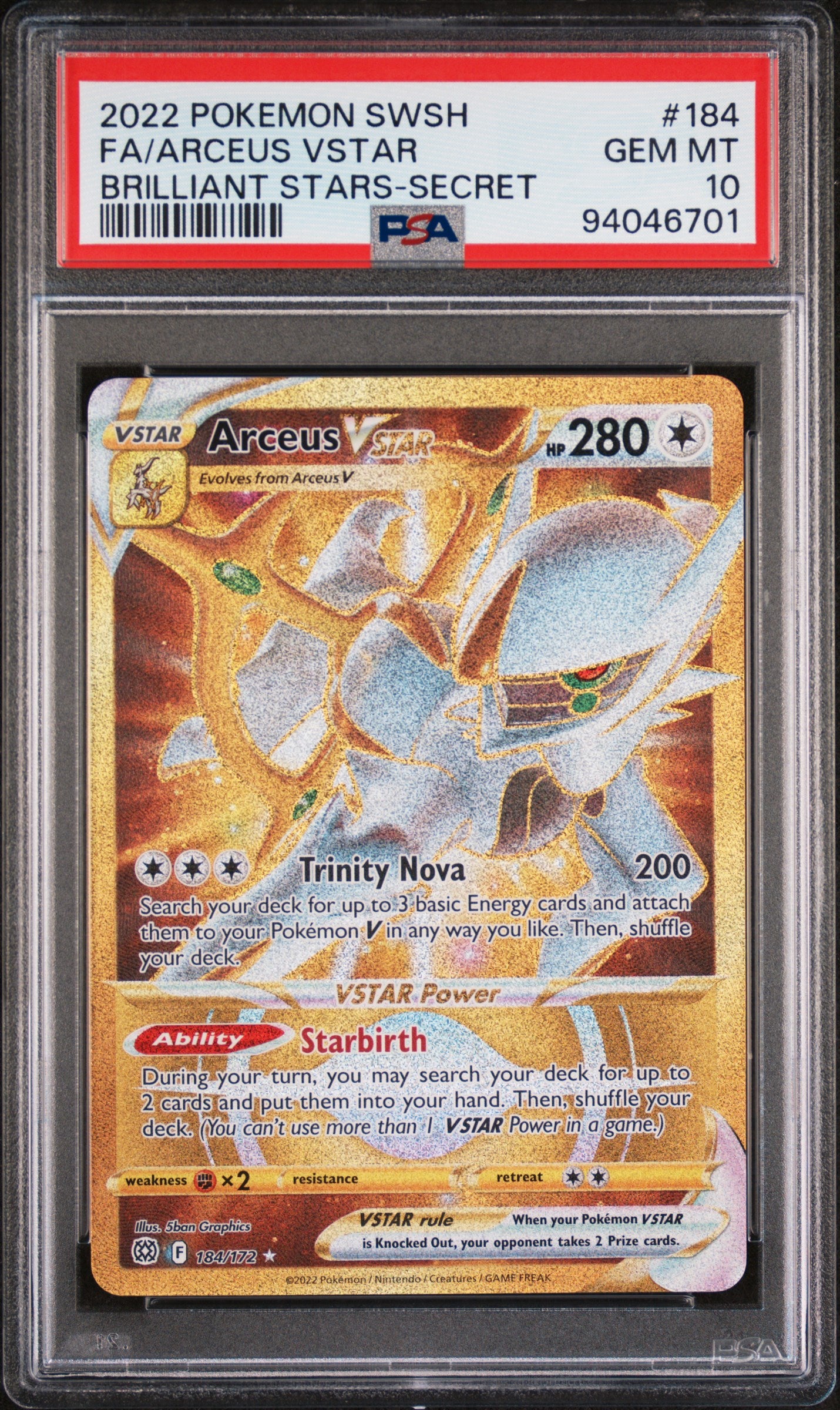 PSA 10 - Brilliant Stars - Secret - Arceus Vstar #184