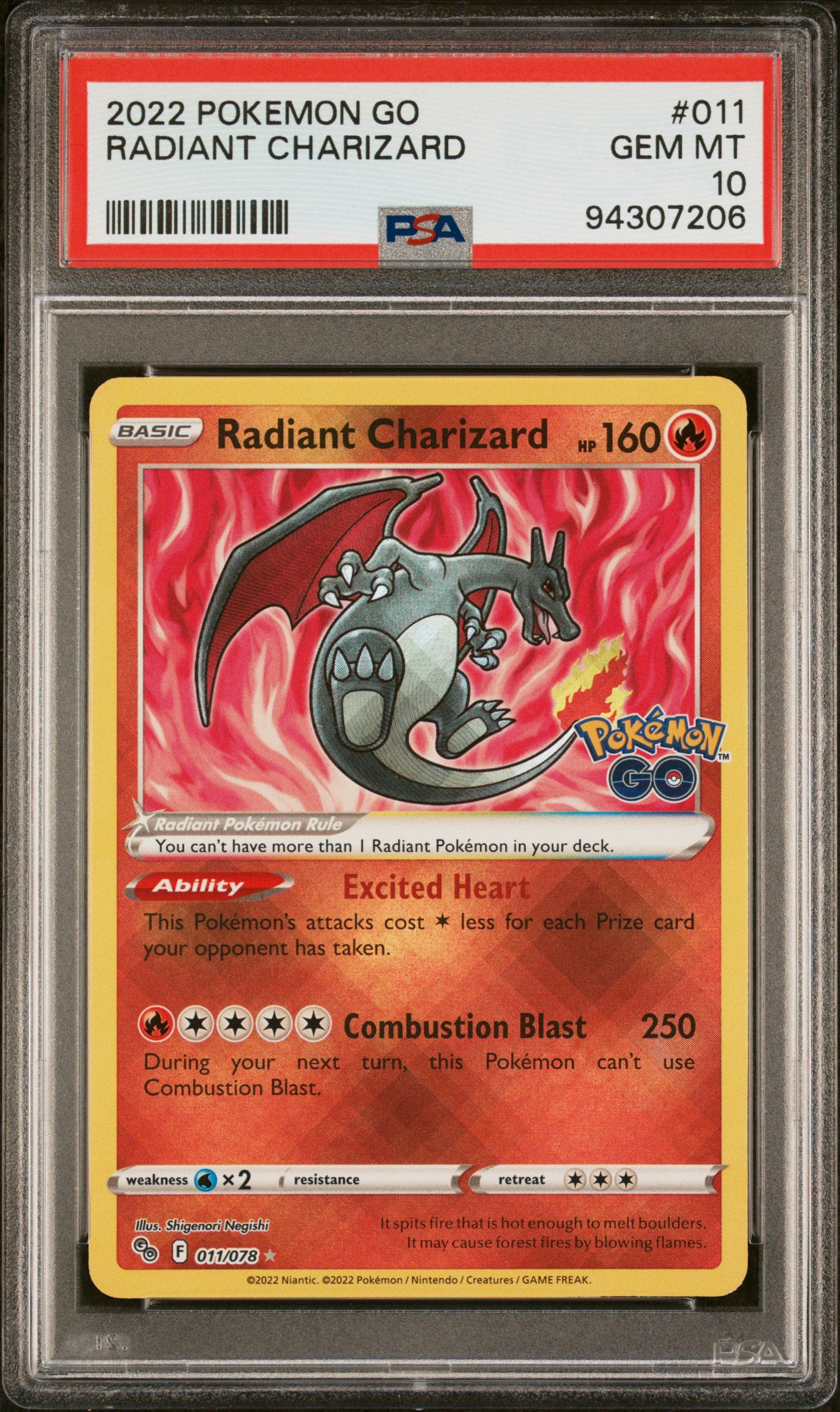 PSA 10 - Pokemon Go - Radiant Charizard #011