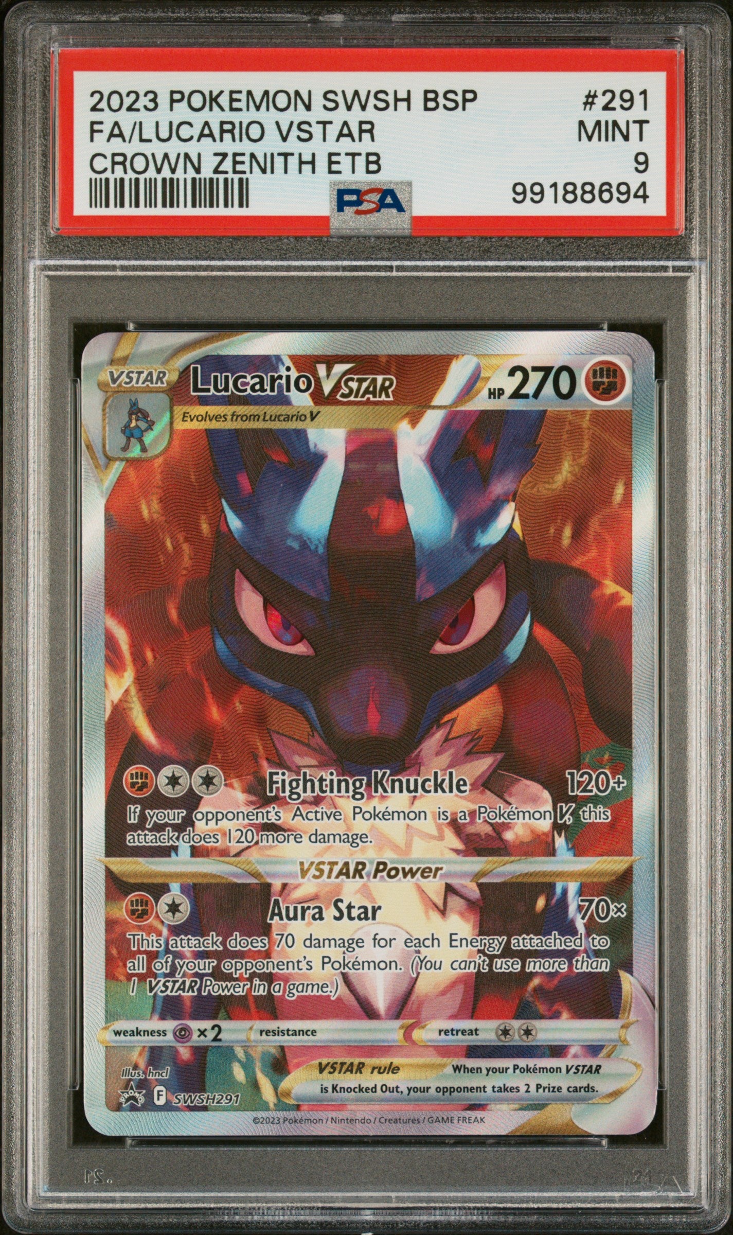 PSA 9 - CROWN ZENITH - LUCARIO VSTAR #291