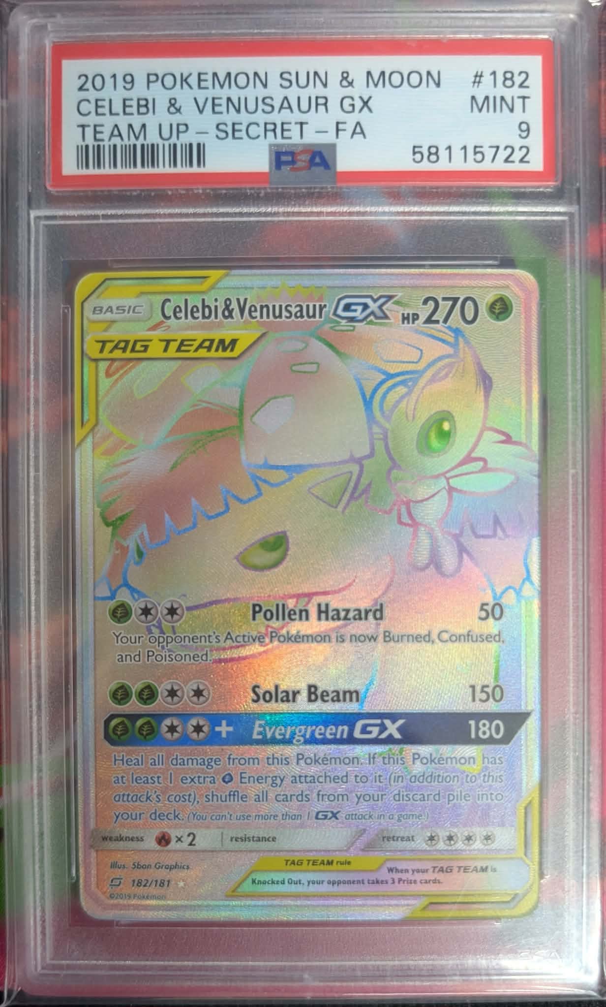 PSA 9 - TEAM UP - Celebi & Venusaur GX (Secret) #182