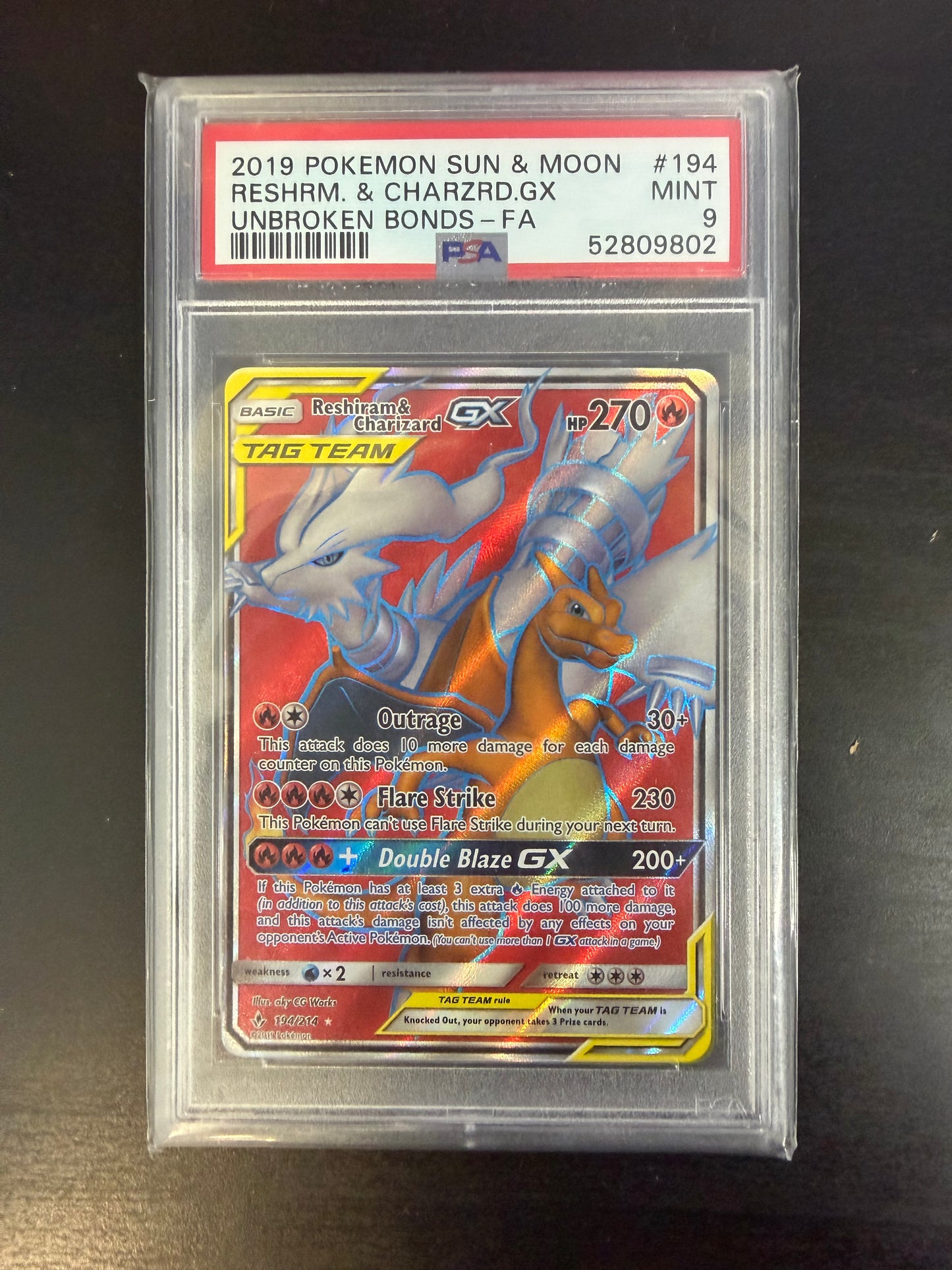 PSA 9 - Unbroken Bonds - Reshrm. & Charzrd. GX #194