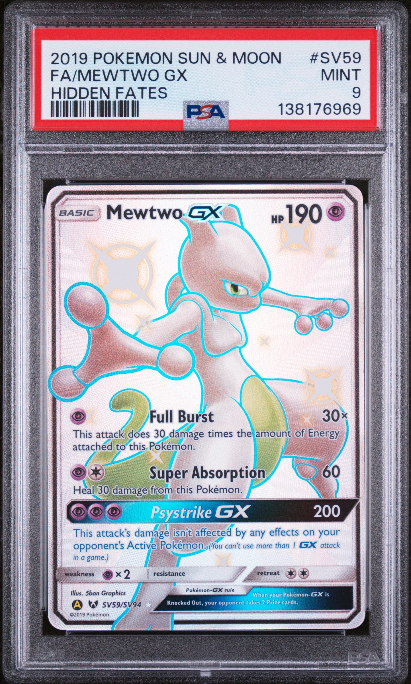 PSA 9 -HIDDEN FATES - Mewtwo GX #SV59
